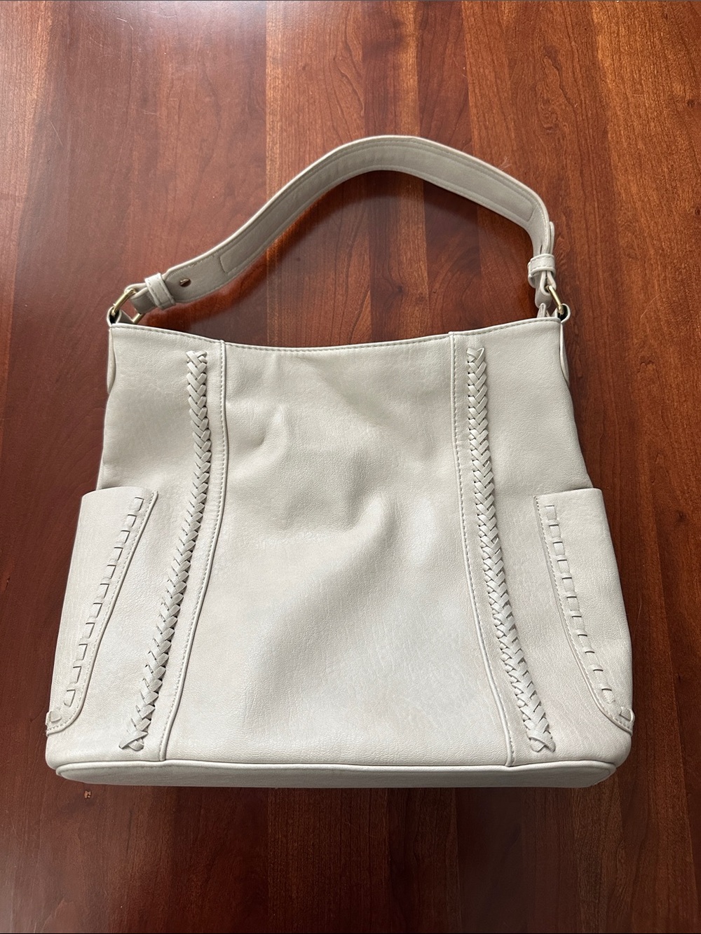 Antik Kraft Cream Leather Hobo Bag with Braided Trim